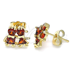 Arete Dormilona 02.210.0373.1 Oro Laminado, Diseño de Niñita Pequeña y Niñita Pequeña, con Granate Zirconia Cubica, Pulido, Tono Dorado