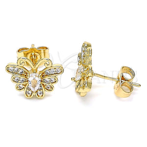 Arete Dormilona 02.210.0374 Oro Laminado, Diseño de Mariposa, con Blanca Zirconia Cubica and Blanca Micro Pave, Pulido, Tono Dorado