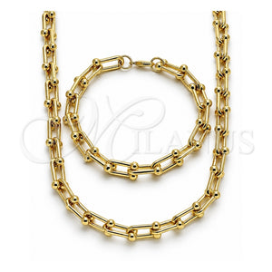 Collar y Pulsera 10.341.0004 Oro Laminado, Diseño de Oval y Bola, Pulido, Tono Dorado