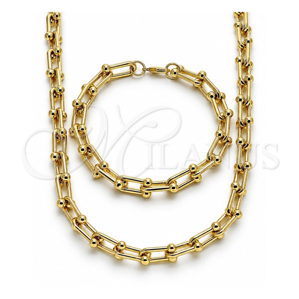 Collar y Pulsera 10.341.0004 Oro Laminado, Diseño de Oval y Bola, Pulido, Tono Dorado