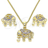 Juego de Arete y Dije de Adulto 10.316.0020.4 Oro Laminado, Diseño de Elefante, con Amatista Micro Pave, Pulido, Tono Dorado