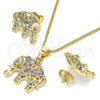 Juego de Arete y Dije de Adulto 10.316.0020.4 Oro Laminado, Diseño de Elefante, con Amatista Micro Pave, Pulido, Tono Dorado