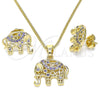 Juego de Arete y Dije de Adulto 10.316.0020.4 Oro Laminado, Diseño de Elefante, con Amatista Micro Pave, Pulido, Tono Dorado
