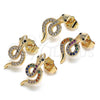 Arete Dormilona 02.210.0375.1 Oro Laminado, Diseño de Serpiente, con Micro Pave Multicolor, Pulido, Tono Dorado