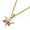 Collares con Dije 04.213.0208.24 Oro Laminado, Diseño de Libélula, con Zirconia Cubica Granate y Blanca, Pulido, Tono Dorado (Grosor 01 MM, 20 Pulgadas de Largo)