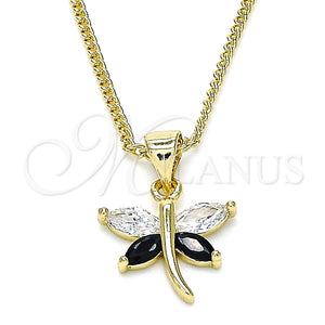 Collares con Dije 04.213.0208.1.24 Oro Laminado, Diseño de Libélula, con Negro and Blanca Zirconia Cubica, Pulido, Tono Dorado (01 MM Thickness, 24 Inches Length)