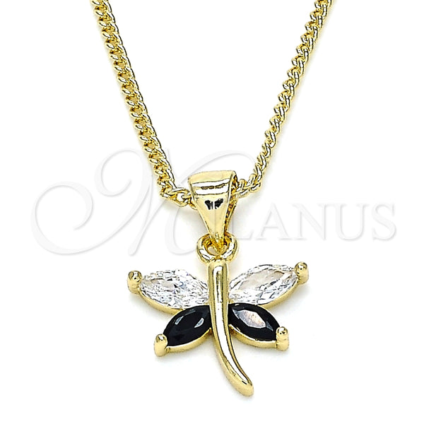 Collares con Dije 04.213.0208.1.24 Oro Laminado, Diseño de Libélula, con Negro and Blanca Zirconia Cubica, Pulido, Tono Dorado (01 MM Thickness, 24 Inches Length)
