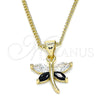 Collares con Dije 04.213.0208.1.24 Oro Laminado, Diseño de Libélula, con Negro and Blanca Zirconia Cubica, Pulido, Tono Dorado (01 MM Thickness, 24 Inches Length)