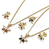 Juego de Arete y Dije de Adulto 10.213.0014 Oro Laminado, Diseño de Libélula, con Granate and Blanca Zirconia Cubica, Pulido, Tono Dorado