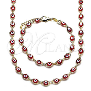 Collar y Pulsera 06.63.0199.2 Oro Laminado, Diseño de Ojo Griego, Resinado Rojo, Tono Dorado
