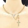 Rosario Mediano 09.253.0041.26 Oro Laminado, Diseño de Guadalupe y Crucifijo, con Blanca Micro Pave, Pulido, Tono Dorado