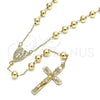 Rosario Mediano 09.253.0041.26 Oro Laminado, Diseño de Guadalupe y Crucifijo, con Blanca Micro Pave, Pulido, Tono Dorado