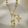 Rosario Mediano 09.253.0041.26 Oro Laminado, Diseño de Guadalupe y Crucifijo, con Blanca Micro Pave, Pulido, Tono Dorado