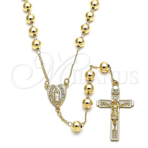 Rosario Mediano 09.253.0041.26 Oro Laminado, Diseño de Guadalupe y Crucifijo, con Blanca Micro Pave, Pulido, Tono Dorado