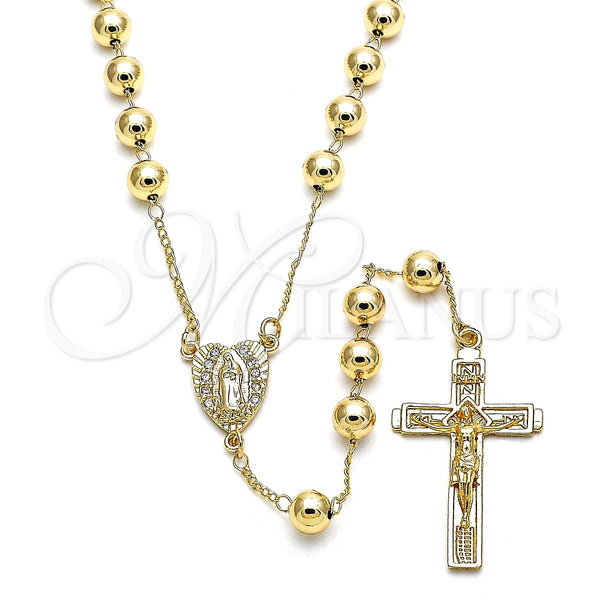 Rosario Mediano 09.253.0041.26 Oro Laminado, Diseño de Guadalupe y Crucifijo, con Blanca Micro Pave, Pulido, Tono Dorado