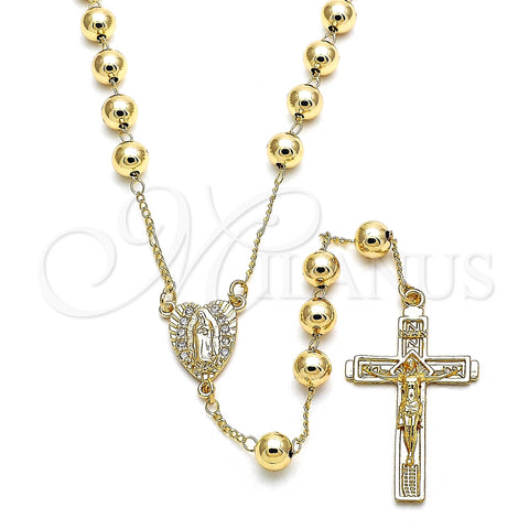 Rosario Mediano 09.253.0041.26 Oro Laminado, Diseño de Guadalupe y Crucifijo, con Blanca Micro Pave, Pulido, Tono Dorado