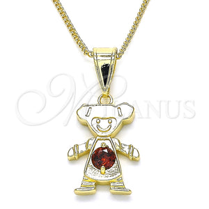 Collares con Dije 04.253.0013.20 Oro Laminado, Diseño de Niñita Pequeña, con Granate Zirconia Cubica, Pulido, Tono Dorado (01 MM Thickness, 20 Inches Length)