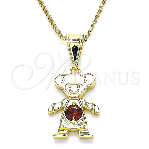 Collares con Dije 04.253.0013.20 Oro Laminado, Diseño de Niñita Pequeña, con Granate Zirconia Cubica, Pulido, Tono Dorado (01 MM Thickness, 20 Inches Length)