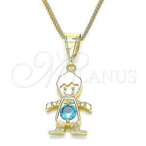 Collares con Dije 04.253.0014.20 Oro Laminado, Diseño de Niñito Pequeño, con Aqua Azul Zirconia Cubica, Pulido, Tono Dorado (01 MM Thickness, 20 Inches Length)