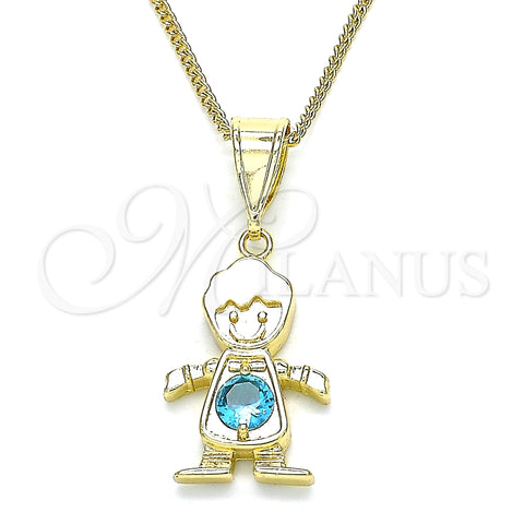 Collares con Dije 04.253.0014.20 Oro Laminado, Diseño de Niñito Pequeño, con Aqua Azul Zirconia Cubica, Pulido, Tono Dorado (01 MM Thickness, 20 Inches Length)