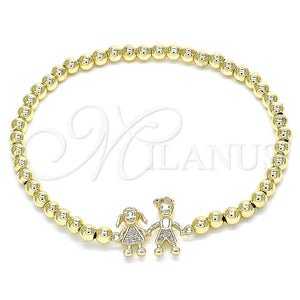 Pulsera Elegante 03.299.0041.07 Oro Laminado, Diseño de Bead Expandible y Niñita Pequeña, con Blanca Micro Pave, Pulido, Tono Dorado (04 MM Thickness, 7 Inches Length)