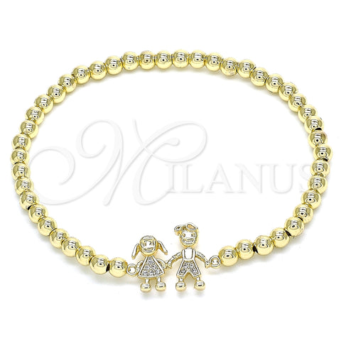 Pulsera Elegante 03.299.0041.07 Oro Laminado, Diseño de Bead Expandible y Niñita Pequeña, con Blanca Micro Pave, Pulido, Tono Dorado (04 MM Thickness, 7 Inches Length)