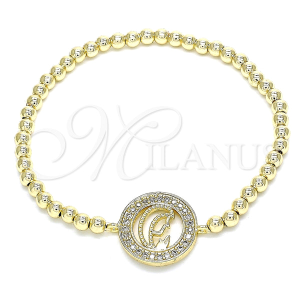 Pulsera Elegante 03.299.0043.07 Oro Laminado, Diseño de Bead Expandible y Bola, con Blanca Micro Pave, Pulido, Tono Dorado (04 MM Thickness, 7 Inches Length)