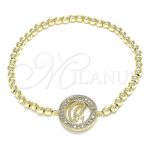 Pulsera Elegante 03.299.0043.07 Oro Laminado, Diseño de Bead Expandible y Bola, con Blanca Micro Pave, Pulido, Tono Dorado (04 MM Thickness, 7 Inches Length)