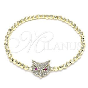 Pulsera Elegante 03.299.0044.07 Oro Laminado, Diseño de Bead Expandible y Búho, con Blanca and Rubi Micro Pave, Pulido, Tono Dorado (04 MM Thickness, 7 Inches Length)