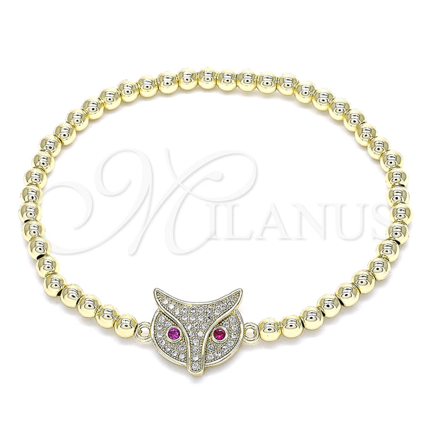 Pulsera Elegante 03.299.0044.07 Oro Laminado, Diseño de Bead Expandible y Búho, con Blanca and Rubi Micro Pave, Pulido, Tono Dorado (04 MM Thickness, 7 Inches Length)