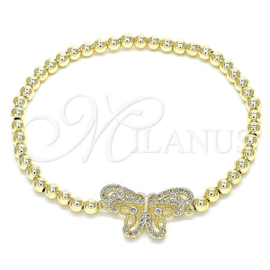 Pulsera Elegante 03.299.0045.07 Oro Laminado, Diseño de Bead Expandible y Mariposa, con Blanca Micro Pave, Pulido, Tono Dorado (04 MM Thickness, 7 Inches Length)