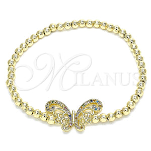 Pulsera Elegante 03.299.0046.07 Oro Laminado, Diseño de Bead Expandible y Mariposa, con Multicolor Micro Pave, Pulido, Tono Dorado (04 MM Thickness, 7 Inches Length)
