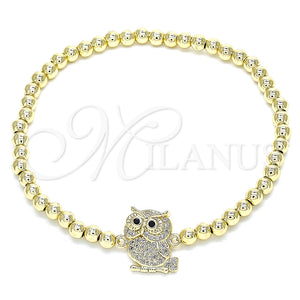 Pulsera Elegante 03.299.0047.07 Oro Laminado, Diseño de Bead Expandible y Búho, con Blanca and Negro Micro Pave, Pulido, Tono Dorado (04 MM Thickness, 7 Inches Length)