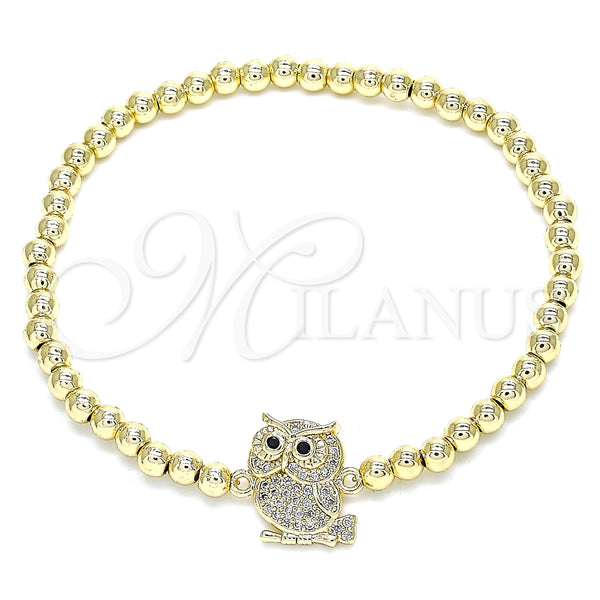 Pulsera Elegante 03.299.0047.07 Oro Laminado, Diseño de Bead Expandible y Búho, con Blanca and Negro Micro Pave, Pulido, Tono Dorado (04 MM Thickness, 7 Inches Length)