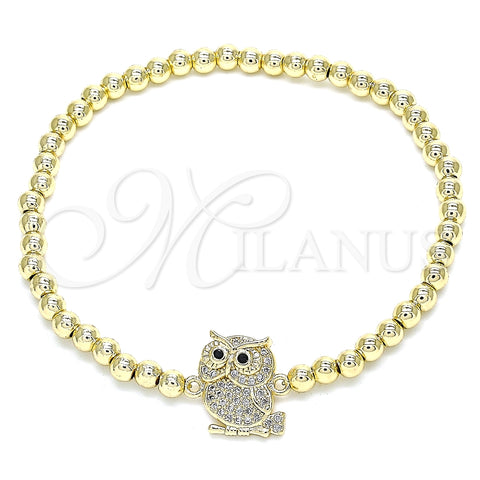Pulsera Elegante 03.299.0047.07 Oro Laminado, Diseño de Bead Expandible y Búho, con Blanca and Negro Micro Pave, Pulido, Tono Dorado (04 MM Thickness, 7 Inches Length)