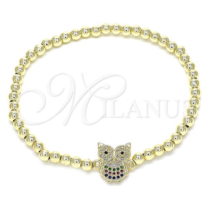 Pulsera Elegante 03.299.0048.07 Oro Laminado, Diseño de Bead Expandible y Búho, con Multicolor Micro Pave, Pulido, Tono Dorado (04 MM Thickness, 7 Inches Length)