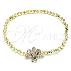 Pulsera Elegante 03.299.0052.07 Oro Laminado, Diseño de Bead Expandible y Angel, con Multicolor Micro Pave, Pulido, Tono Dorado (04 MM Thickness, 7 Inches Length)