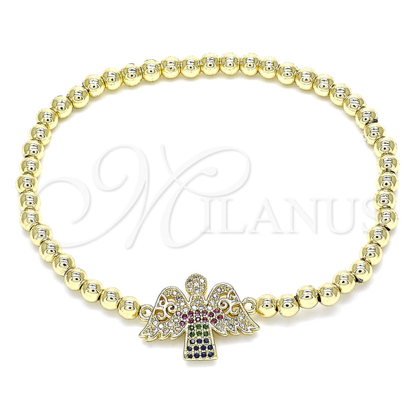 Pulsera Elegante 03.299.0052.07 Oro Laminado, Diseño de Bead Expandible y Angel, con Multicolor Micro Pave, Pulido, Tono Dorado (04 MM Thickness, 7 Inches Length)