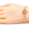 Pulsera Elegante 03.299.0053.07 Oro Laminado, Diseño de Bead Expandible y Mano de Dios, con Micro Pave Multicolor, Pulido, Tono Dorado (Grosor 04 MM, 7 Pulgadas de Largo)