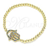Pulsera Elegante 03.299.0053.07 Oro Laminado, Diseño de Bead Expandible y Mano de Dios, con Micro Pave Multicolor, Pulido, Tono Dorado (Grosor 04 MM, 7 Pulgadas de Largo)
