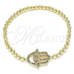 Pulsera Elegante 03.299.0053.07 Oro Laminado, Diseño de Bead Expandible y Mano de Dios, con Multicolor Micro Pave, Pulido, Tono Dorado (04 MM Thickness, 7 Inches Length)