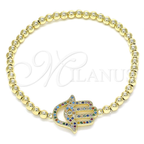 Pulsera Elegante 03.299.0053.07 Oro Laminado, Diseño de Bead Expandible y Mano de Dios, con Multicolor Micro Pave, Pulido, Tono Dorado (04 MM Thickness, 7 Inches Length)
