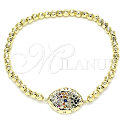 Pulsera Elegante 03.299.0054.07 Oro Laminado, Diseño de Bead Expandible y Ojo Griego, con Multicolor Micro Pave, Pulido, Tono Dorado (04 MM Thickness, 7 Inches Length)