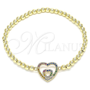 Pulsera Elegante 03.299.0057.07 Oro Laminado, Diseño de Bead Expandible y Corazón, con Multicolor Micro Pave, Pulido, Tono Dorado (04 MM Thickness, 7 Inches Length)