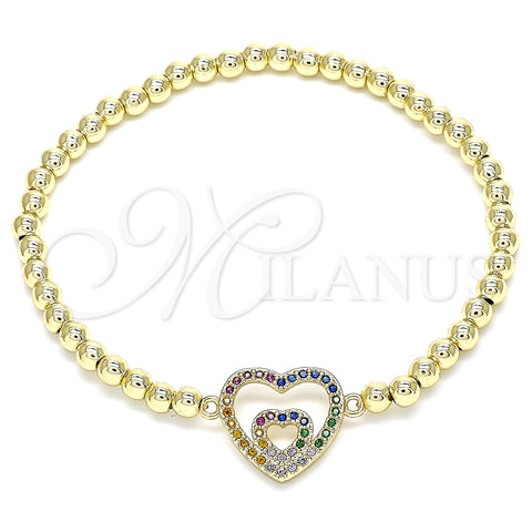 Pulsera Elegante 03.299.0057.07 Oro Laminado, Diseño de Bead Expandible y Corazón, con Multicolor Micro Pave, Pulido, Tono Dorado (04 MM Thickness, 7 Inches Length)