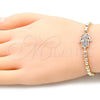 Pulsera Elegante 03.299.0060.07 Oro Laminado, Diseño de Judaica y Bead Expandible, con Micro Pave Multicolor, Pulido, Tono Dorado (Grosor 04 MM, 7 Pulgadas de Largo)