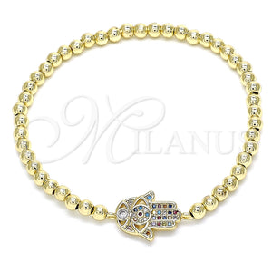 Pulsera Elegante 03.299.0060.07 Oro Laminado, Diseño de Bead Expandible y Mano de Dios, con Multicolor Micro Pave, Pulido, Tono Dorado (04 MM Thickness, 7 Inches Length)