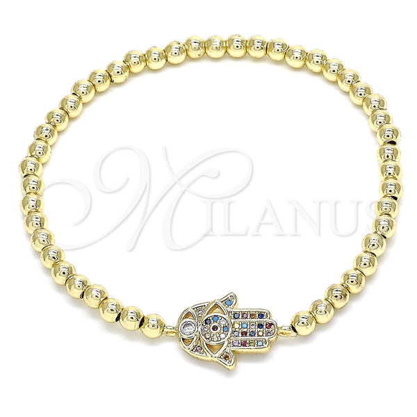 Pulsera Elegante 03.299.0060.07 Oro Laminado, Diseño de Judaica y Bead Expandible, con Micro Pave Multicolor, Pulido, Tono Dorado (Grosor 04 MM, 7 Pulgadas de Largo)