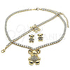 Collar, Pulsera y Dije 06.372.0015 Oro Laminado, Diseño de Osito, con Blanca Zirconia Cubica and Blanca Cristal, Pulido, Tono Dorado