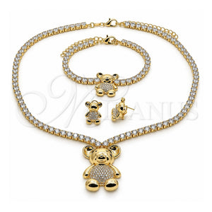 Collar, Pulsera y Dije 06.372.0015 Oro Laminado, Diseño de Osito, con Zirconia Cubica Blanca y Cristal Blanca, Pulido, Tono Dorado
